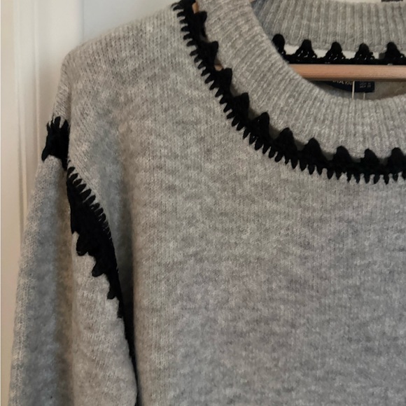 Zara Gray w/Navy Detail Crew Neck Sweater - Picture 3 of 6